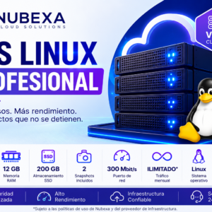 Nubexa VPS Linux Professional con 6 vCPU, 12 GB RAM y 200 GB SSD