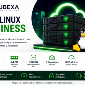 Nubexa VPS Linux Business con 8 vCPU, 24 GB RAM y 300 GB SSD